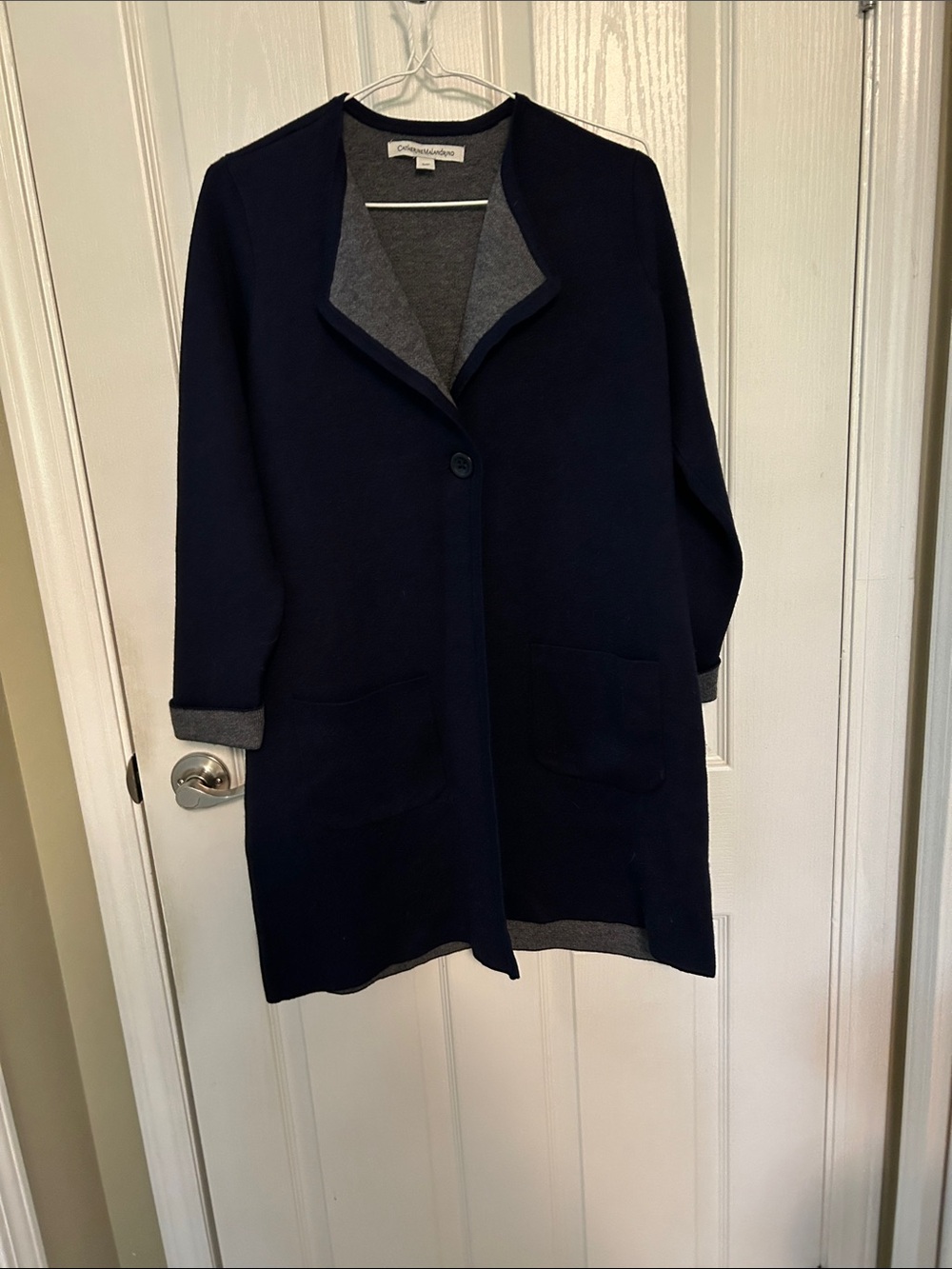Catherine Malanfrino Navy Cardigan jacket with Gray Trim